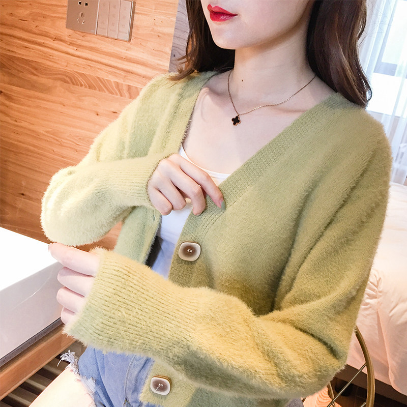 2021 early spring new women's cardigan women's jacket short loose imitation mink sweater sweater spring dress