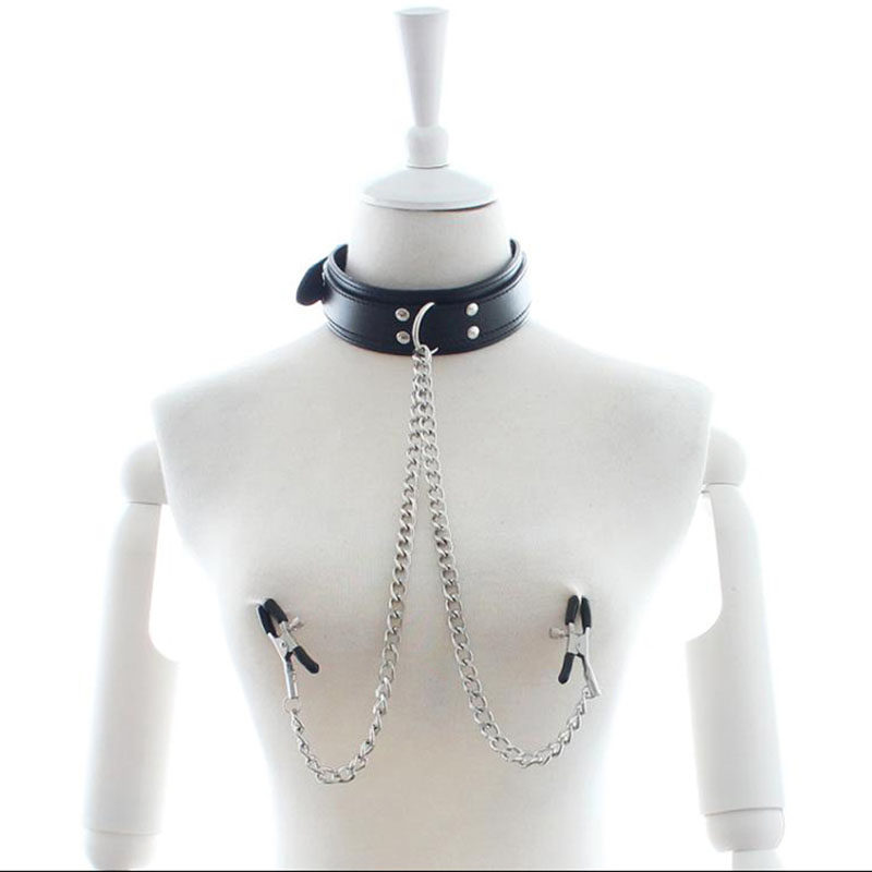 Breast clip collar alternative neck cover male with dog slave neck sleeve nipple clip bundle bound bondage sm sex adult sex products