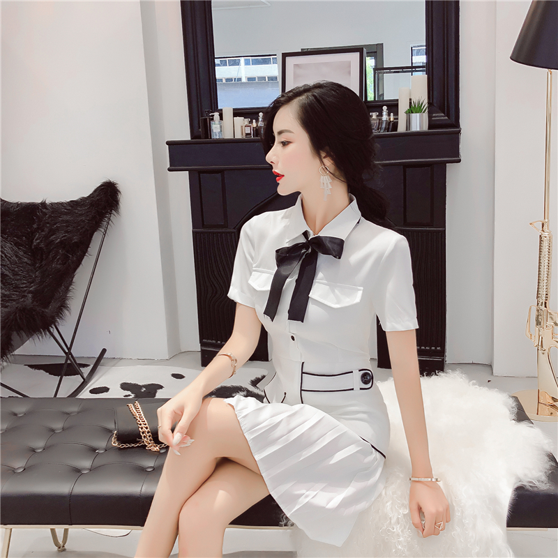 VK旗艦店 韓系Polo領單排扣不規則短袖洋裝