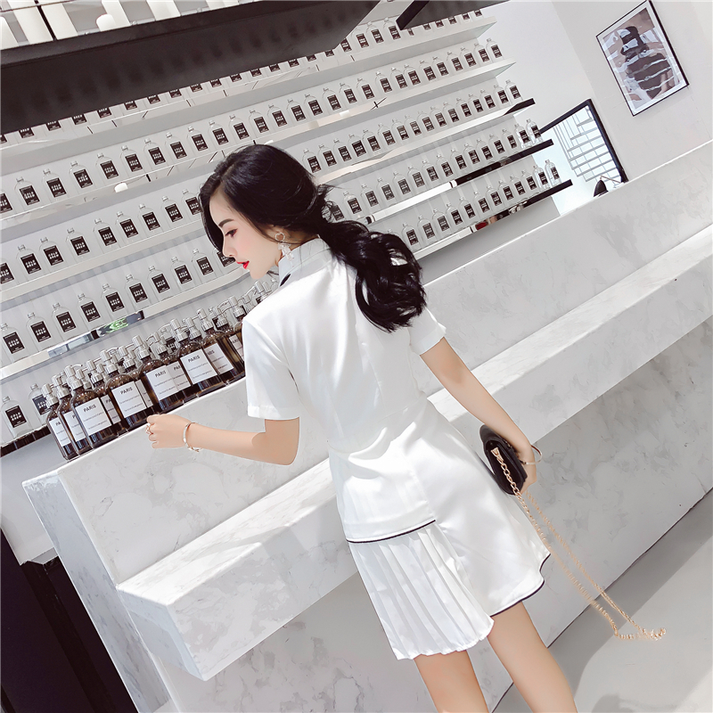 VK旗艦店 韓系Polo領單排扣不規則短袖洋裝