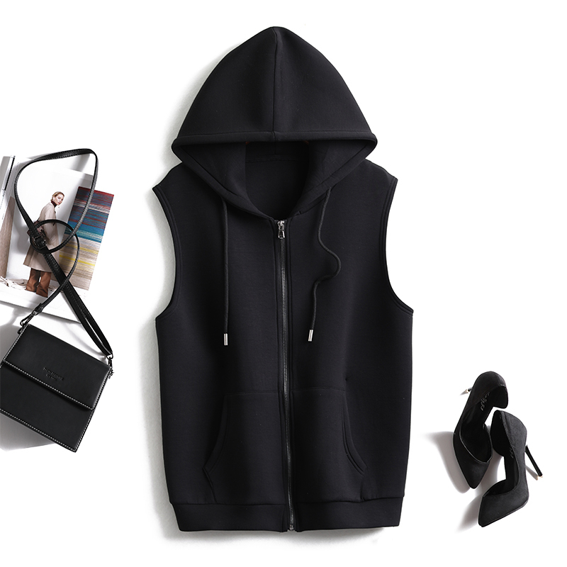 Touch Miss Sleeveless Large Size Sweatshirt Jacket for Women, Light Luxury Brand, Casual and Versatile Hooded Vest, Spring and Autumn Women's Style