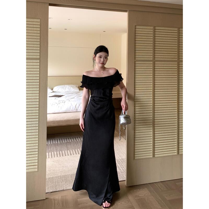 Plus Size Women's Clothing Fat mm 150kg French Pure Desire Style One-Shoulder Dress Women's Summer Sexy Satin Long Dress Plus Size Women's Clothing Fat mm 150kg French Pure Desire Style One-Shoulder Dress Women's Summer Sexy Satin Long Dress