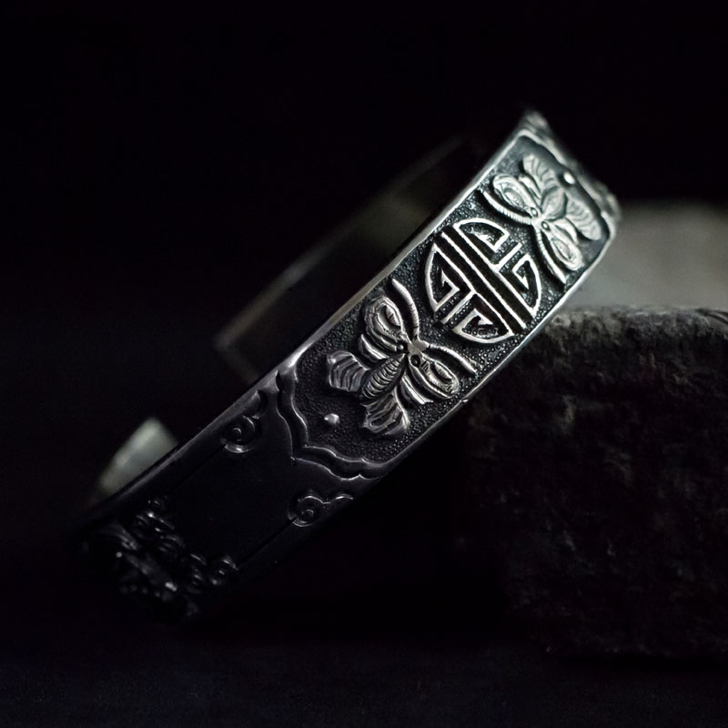 Non-relic Chinese Hall Silver Building Chuanfu for a retro Fugu cicadas Custom Silver Ornament Pure Handcrafted Silver Bracelet
