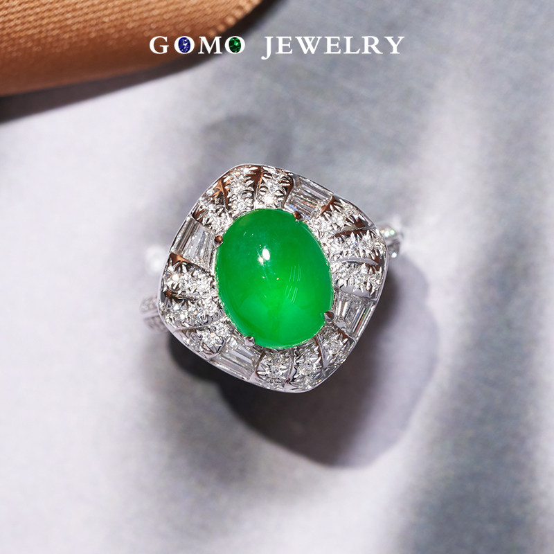 Fruit Lush Jewelery Natural Ice Seed Yang Green Full Green Emerald Ring Female A Cargo 18k Gold Diamond Top Level Studded Customize