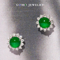 Glass species emperors green full of green light full egg noodles small steamed buns emerald A stock 18K gold diamond earbuds earbuds