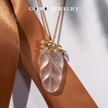 Fruit Lush Jewelery Natural Emerald A Cargo Leaf Pendant 18k Gold Gold Inlaid Jade White Glass Seed Design