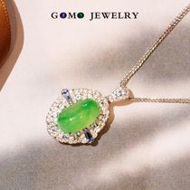 Gomao Jewelry Natural Ice Seed Tender Green Full Color Emerald Pendant Sapphire 18k Gold Diamond Necklace Inlay Custom