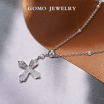 Guomao Pearl simple classic 18K gold white gold shaped cut diamond cross necklace Clavicle chain