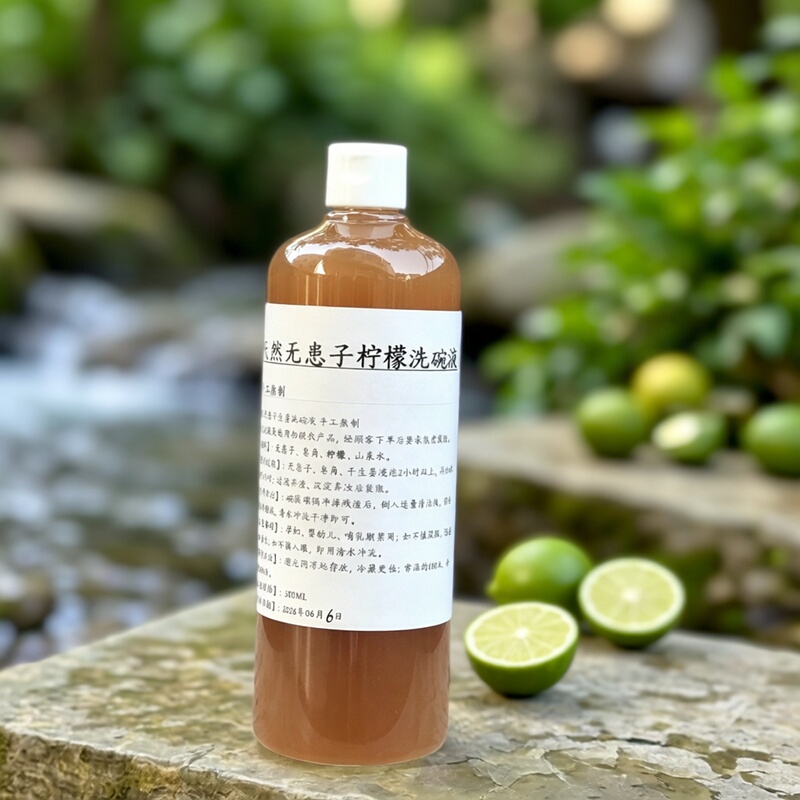 Natural Soapberry Lemon Plant-Based Dishwashing Liquid, Food-Grade Detergent, Handcrafted in Small Bottles for Household Cleaning