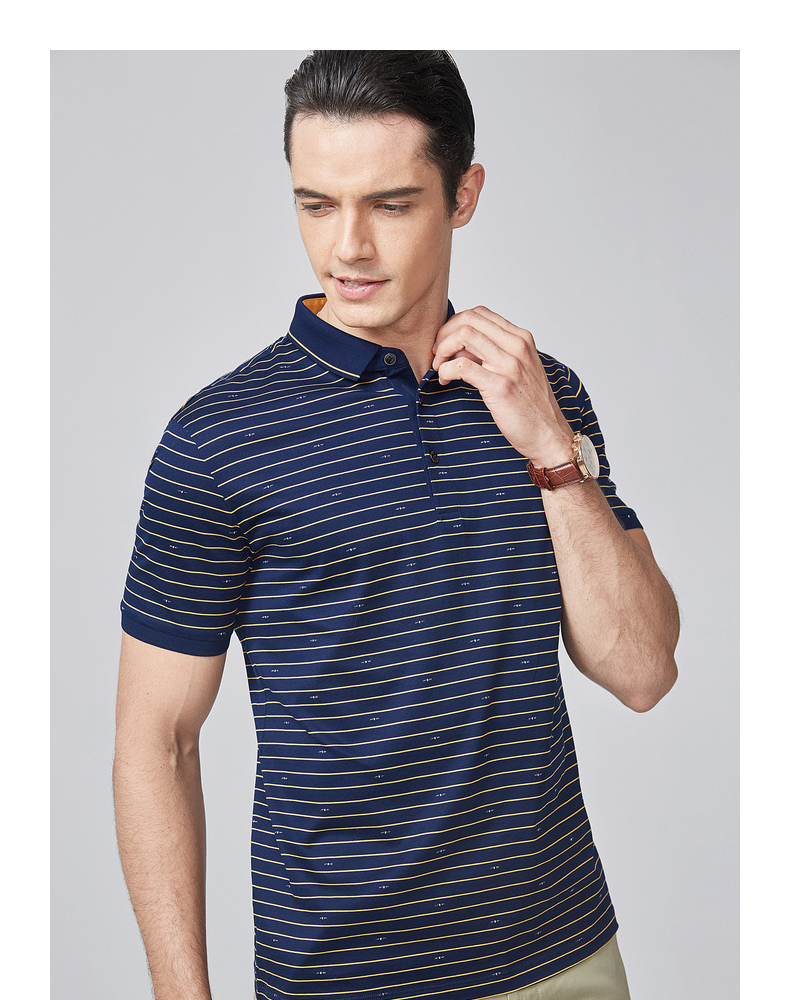 Chín động vật chăn nuôi nam ngắn tay T-Shirt mùa hè mới kinh doanh thời trang giản dị Slim sọc xu hướng ve áo polo áo sơ mi