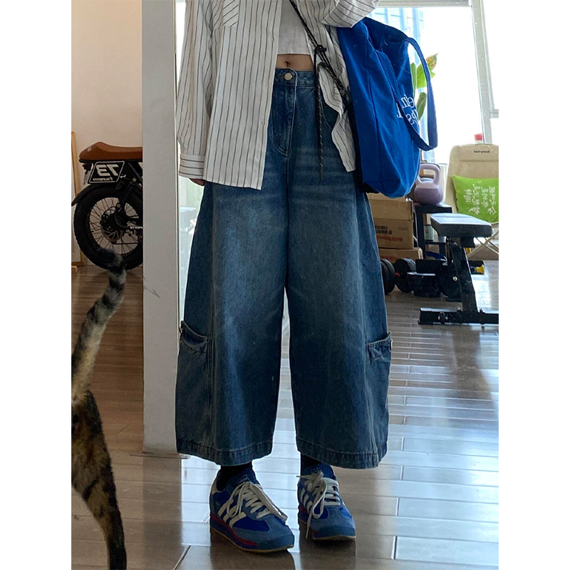 American Retro Loose-Fitting Bf Style Lazy Workwear Pants for Women, New Summer Style, Slimming Casual Cropped Pants for Trendy Girls
