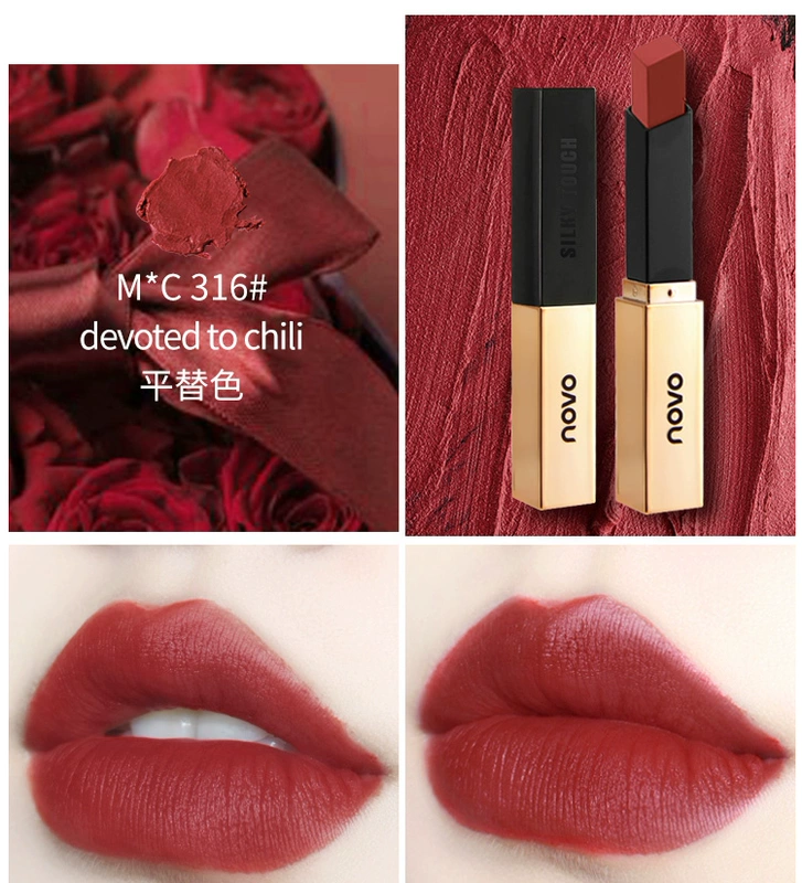Son môi Novo chẵn lẻ thay thế thỏi vàng nhỏ 21 mẫu đỏ retro sinh viên mờ mờ không thấm nước không phai son dưỡng - Son môi romand 03