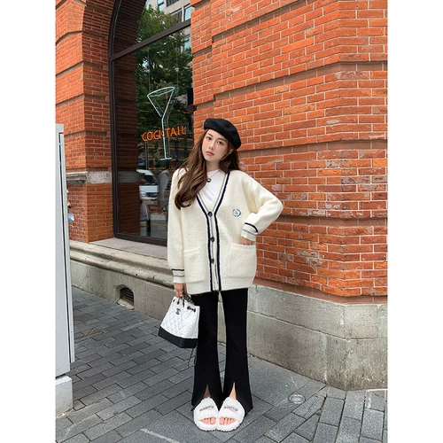 Демисезонный свитер, куртка, лонгслив, кардиган, V-образный вырез, в корейском стиле, свободный крой, подходит для подростков