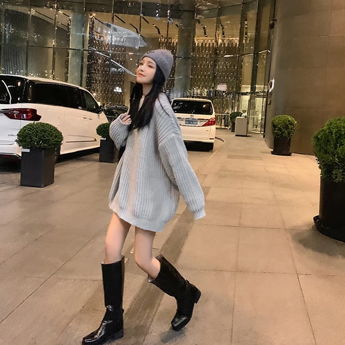 Демисезонный трикотажный свитер, коллекция 2021, в корейском стиле, свободный крой, увеличенная толщина