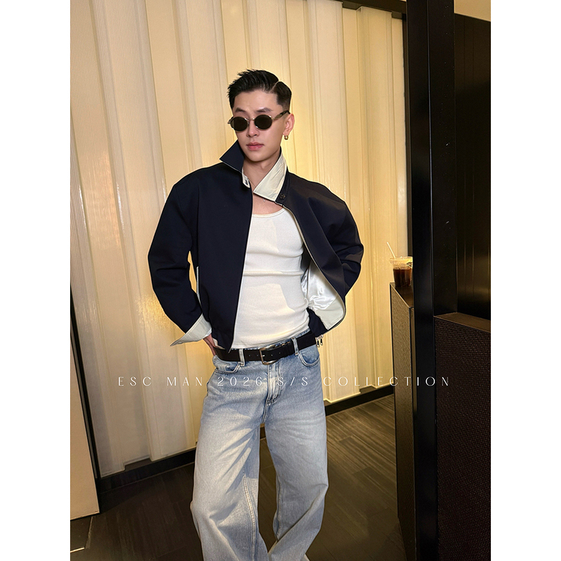 Esc Man Studio/High-End and Detailed Color-Blocked Jacket, Casual Stand-Up Collar Top