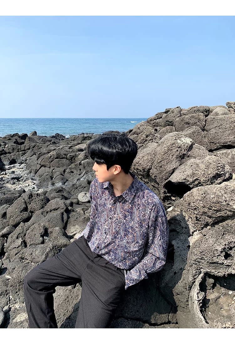 Homemade tinh tế phong cách Hàn Quốc áo sơ mi nam xu hướng áo sơ mi nam phong cách retro áo sơ mi nam - Áo áo sơ mi sọc nam