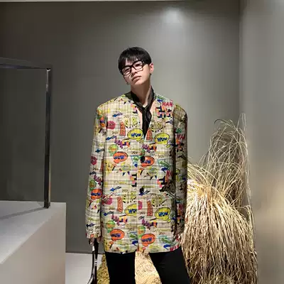 ESC MAN STUDIO homemade hard not to like check graffiti style casual blazer jacket