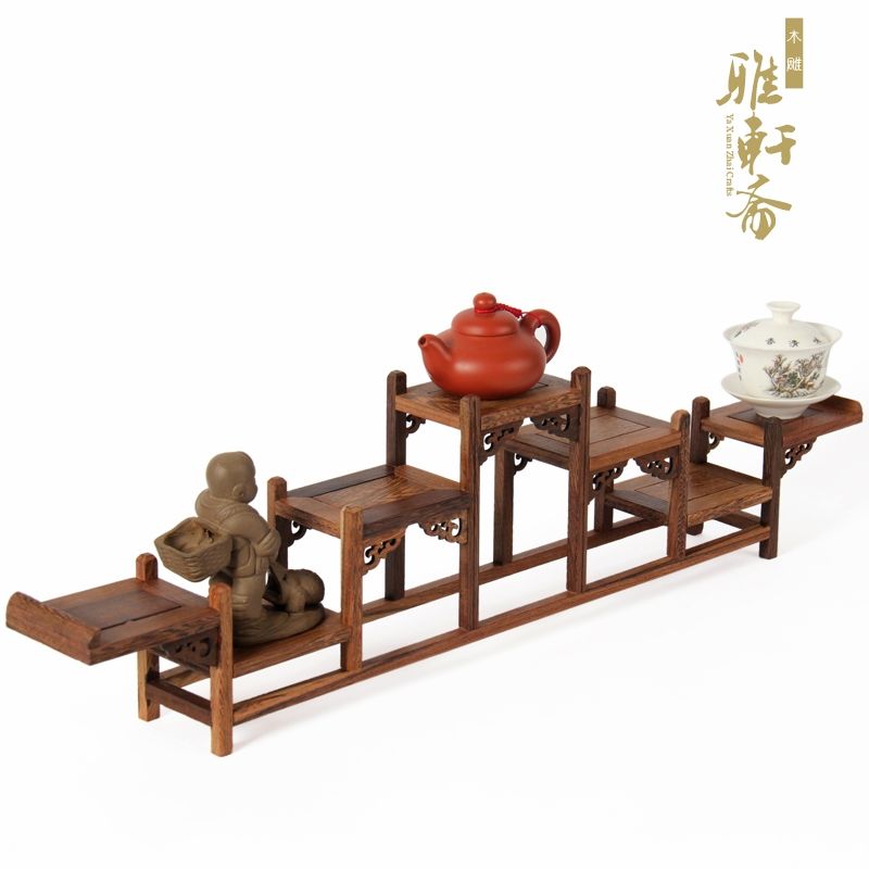 Mahogany Chinese antique frame Solid wood Purple sand teapot shelf pendulum chicken wing wood shelf display rack ornaments