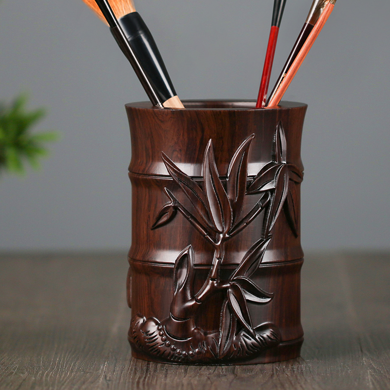 Red Wood Office Desktop Bamboo Pen Holder Desk Finishing Deviner Light Extravagant Advanced Senses China Wind Solid Wood Head Creative Minimalist Style Writing Brush Containing Box Accessories Pendulum custom Inlogos-Taobao