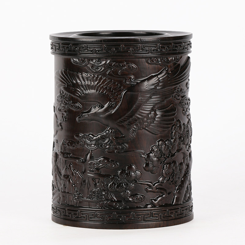 Mahogany pen holder handicraft decoration wood carving solid wood red sandalwood red rosewood ebony wood Dazhan Hongtu pen holder