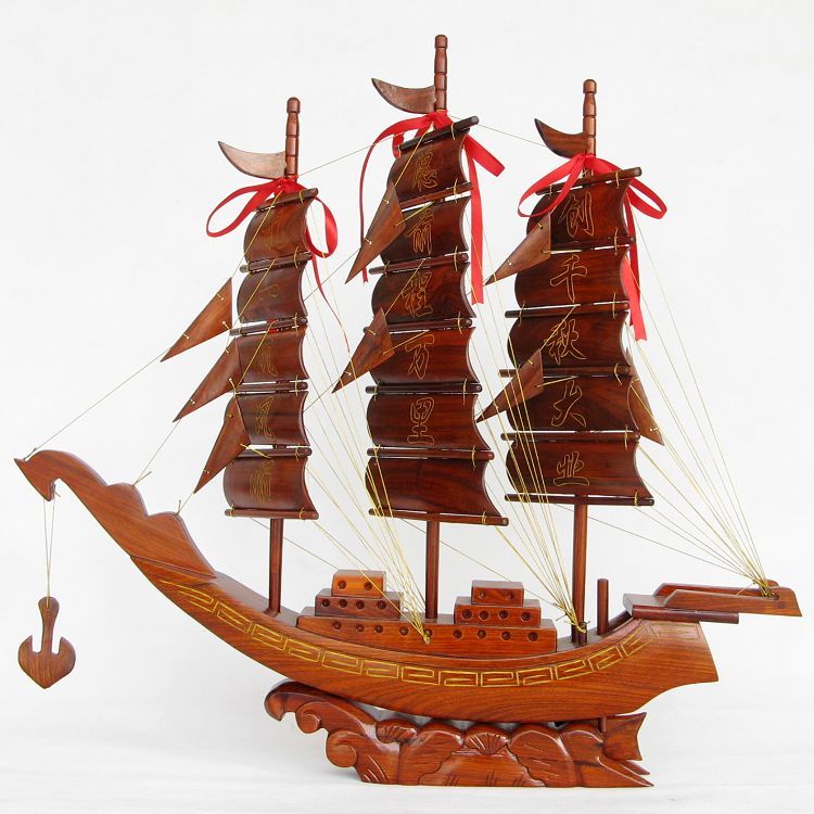 Redwood Crafts Flower wood carved sailing model Solid wood sailing piece large 65cm