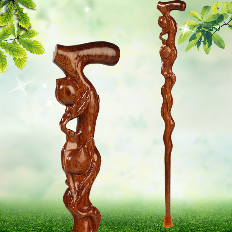 Mahogany crutches solid wood carving old man's cane longevity peach birthday rosewood old wood anti-slip crutches