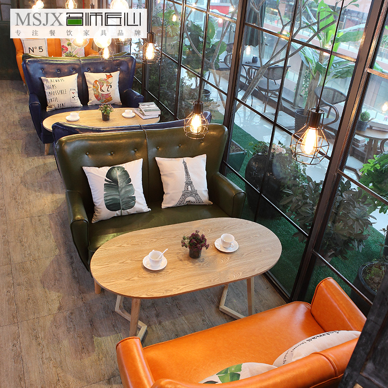 Cafe sofa Small negotiation deck double dessert milk tea shop table and chair combination clothing store cafe sofa