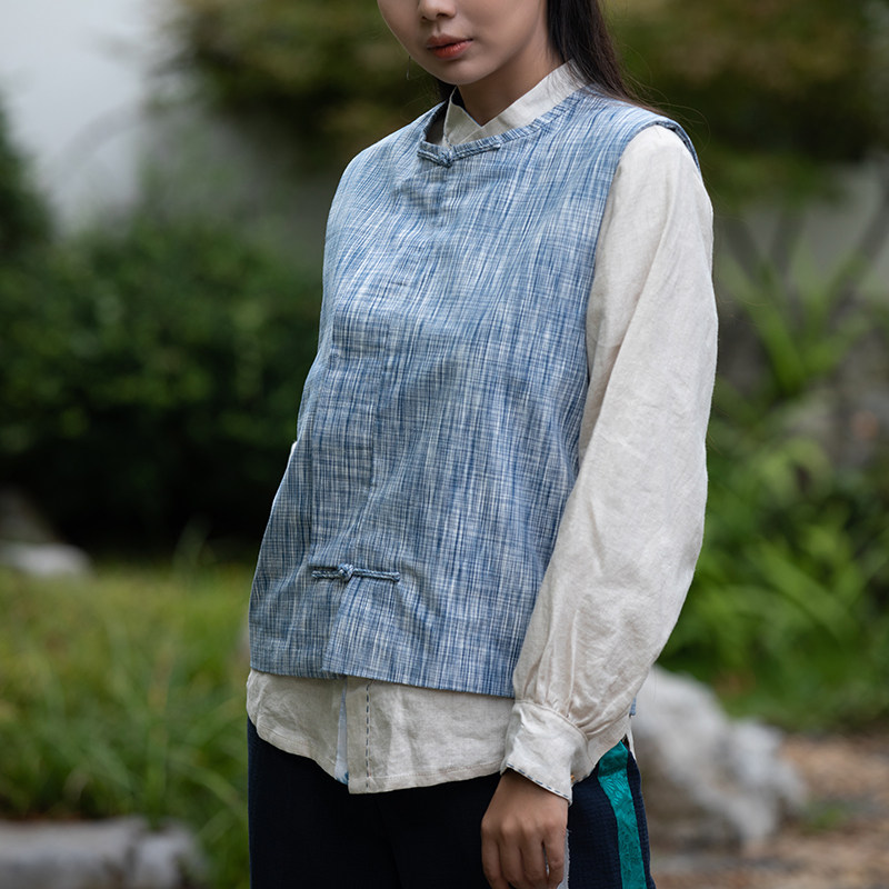 Wu Tuwu Sheng Section Dyeing Weaking Country Wind Autumn Winter Waistcoat Outside Wearing Inner Hitch Women's Disc Button Mandarin Vest Mezzanine Vest Chinese
