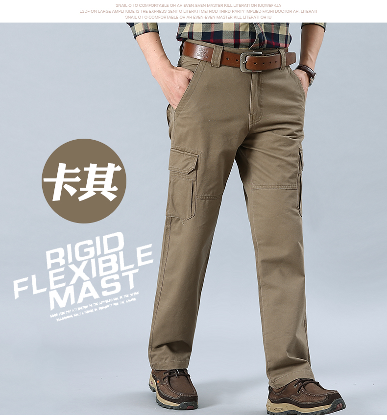 Quần yếm ngoài trời quần nam rộng quần cotton thẳng công sở kích thước lớn quần nhiều túi quần quân đội quần kaki nam đẹp