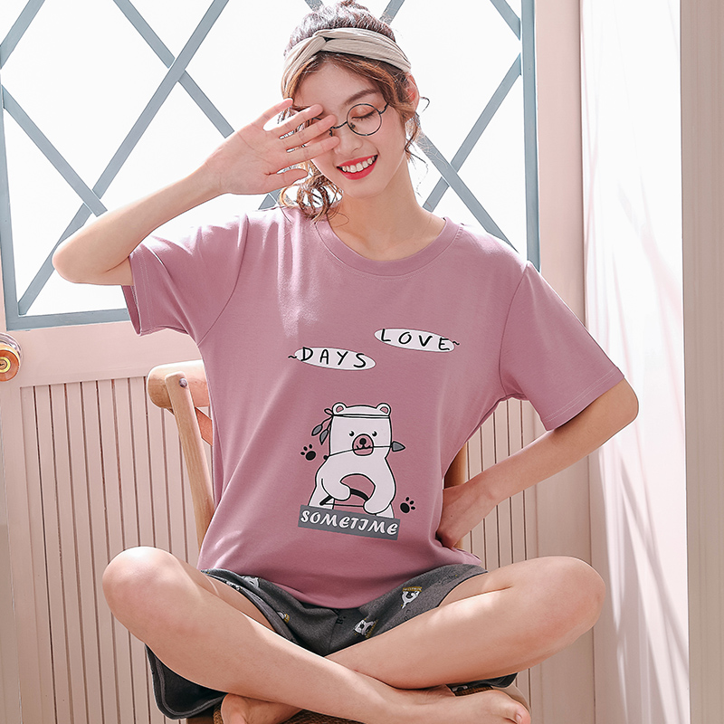 Mùa hè trung niên mẹ ngắn tay ngắn tay pajama symmy womens hai mảnh bộ mùa hè quần áo cao niên nhà siêu mỏng.