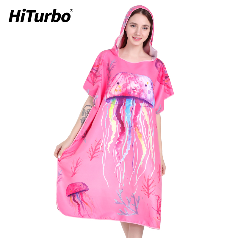 Hiturbo speed dry cloak bathrobe with printed diving suction sunburn and light cloak changing clothes brigade swimming spa