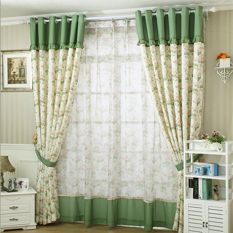 Field Garden Wind Powder Green Small Broken Flowers Fresh Printed Curtains Semi-Shading Bedroom Window Curtain Fabric Material Splicing Fabrics