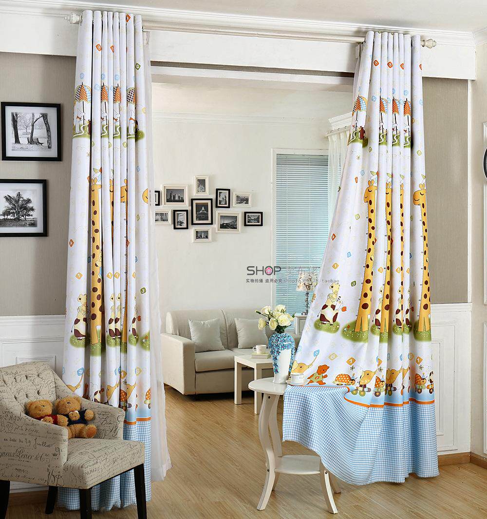 Children's room cartoon print curtain giraffe small animal cute kindergarten curtain cloth boy bedroom curtain