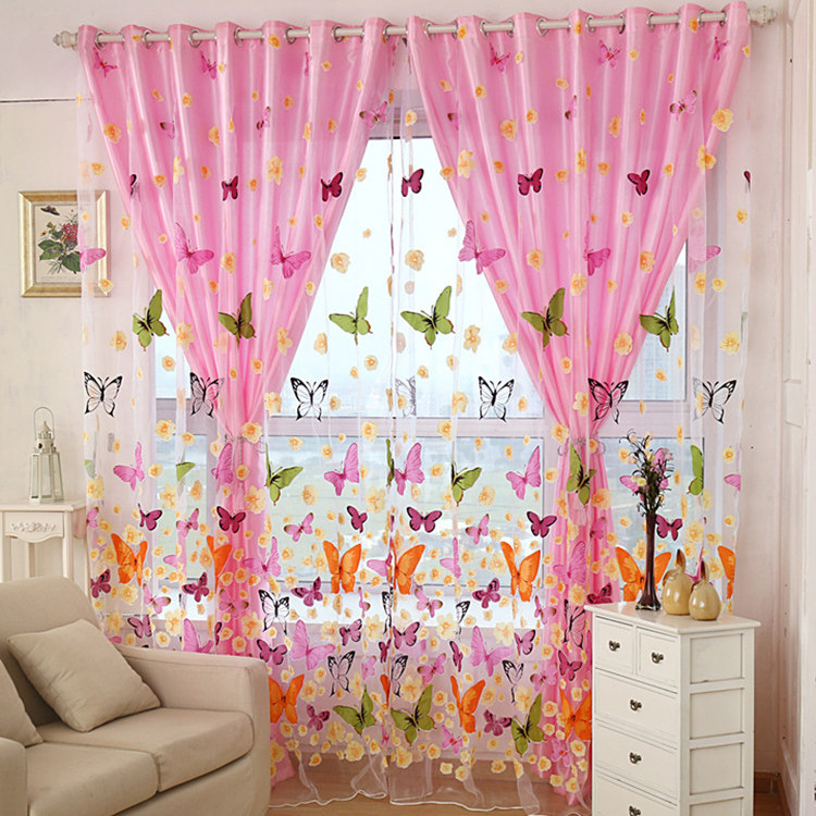 Beautiful pastoral gauze semi-shading rotten flower curtain colorful butterfly bedroom living room gauze curtain yarn wholesale