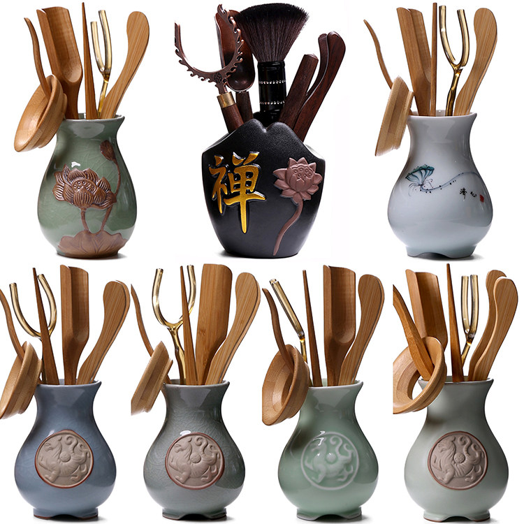 Kung Fu tea accessories Tea ceremony six gentlemen set of solid wood tea spoon Bamboo tea shovel Tea then tea spoon