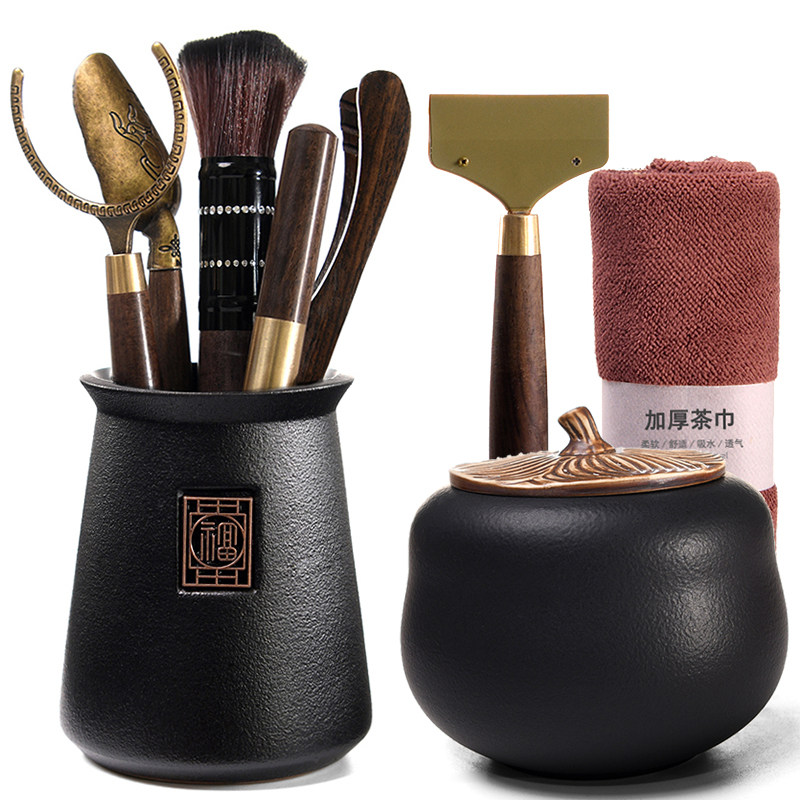 Kung fu tea accessories black sandal wood six sets of damn 6 sets of tea clamp tea pin spoon