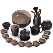 Tea cup set home kung fu tea set simple modern living room office whole set retro black ceramic tea tray Japanese style