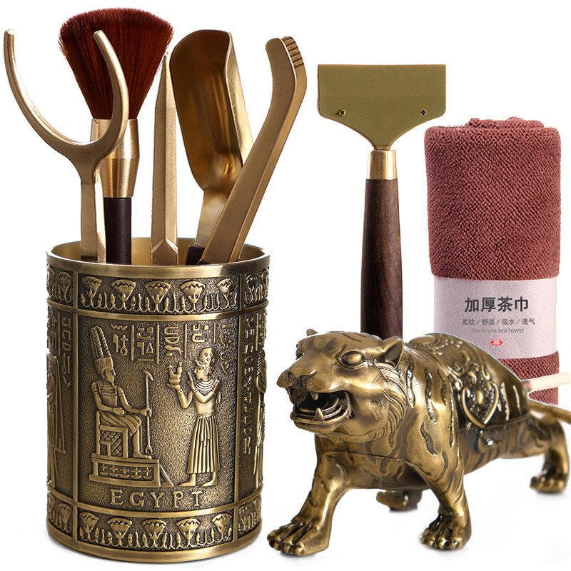 Tea ceremony six gentlemen tea art combination complete set of tea cup fork saucer zinc alloy kung fu tea set copper spare parts