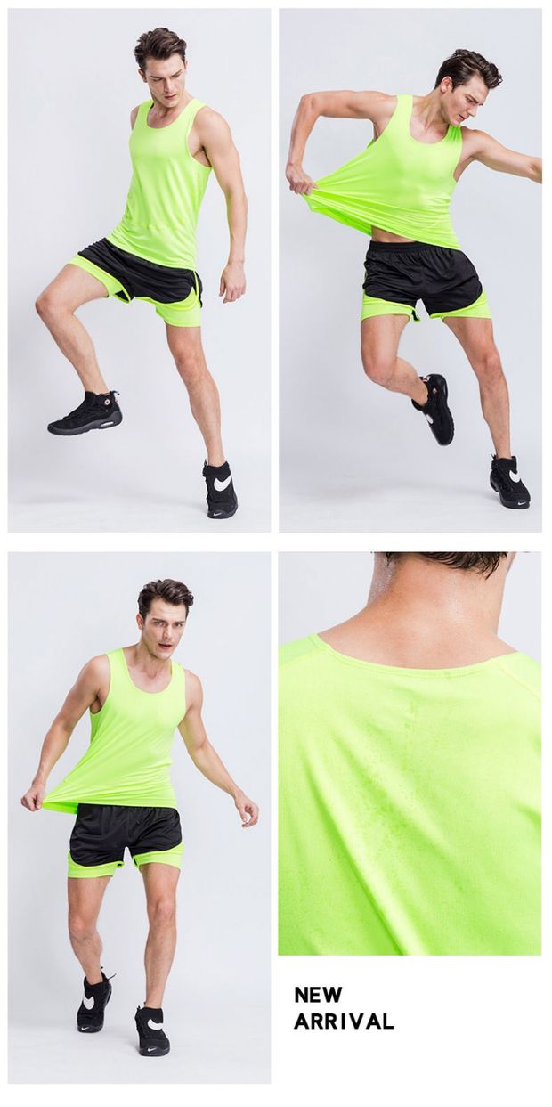 Quần short thể thao nam bó sát hai lớp chống ánh sáng và đào tạo marathon lĩnh vực thể dục nhanh khô quần thoáng khí ba điểm chạy quần túi hộp nam