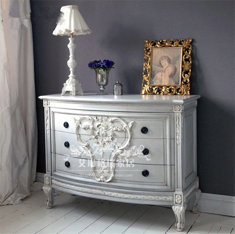 American Countryside Solid Wood Fighting Cabinet Fa Style Retro Bull Head Carved Flower Storage Cabinet Chest of drawers Decorative Cabinets Innate