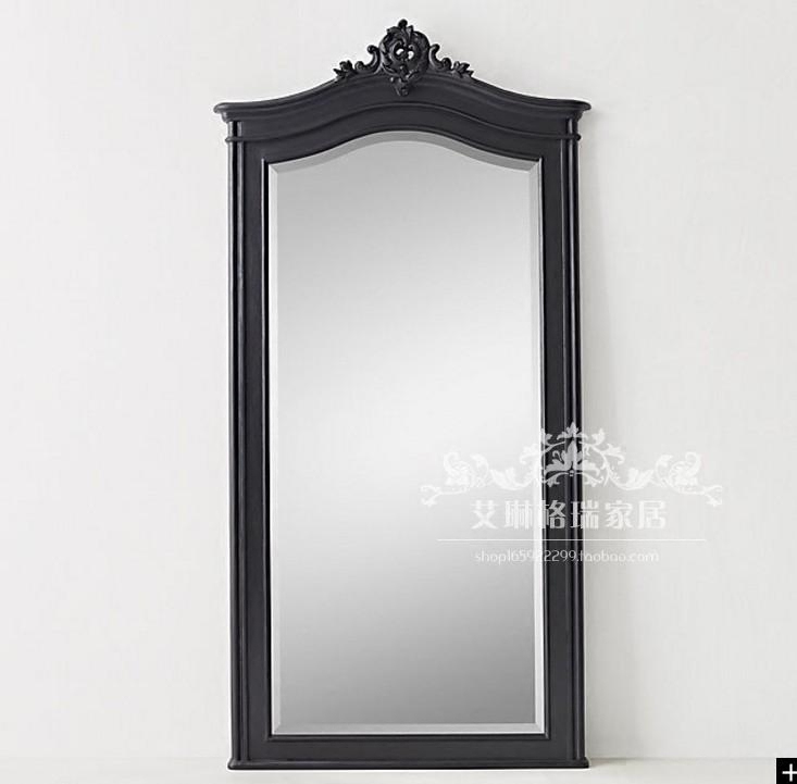 Full body mirror retro American solid wood carved full body mirror cloakroom full body mirror French style black bedroom floor mirror