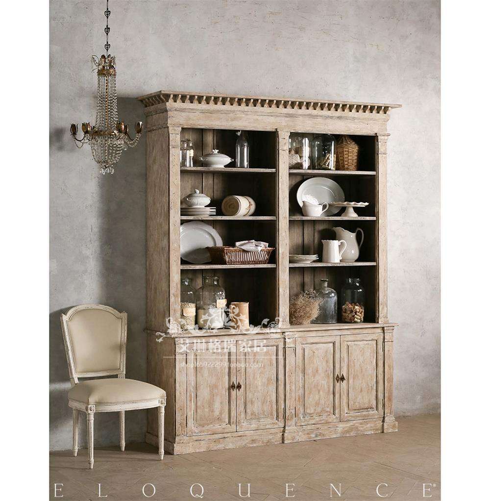 American country oak bookcase European solid wood retro old bookshelf can be installed glass door bookcase furniture customization