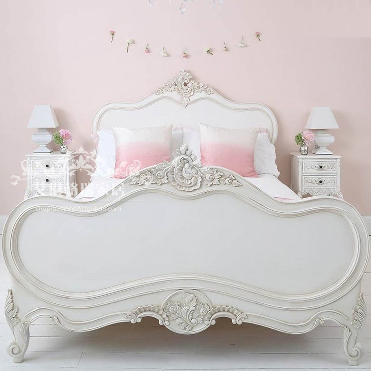 Eurostyle solid wood carved double bed French style white modern neoclassical Baroque princess bed American oak wedding