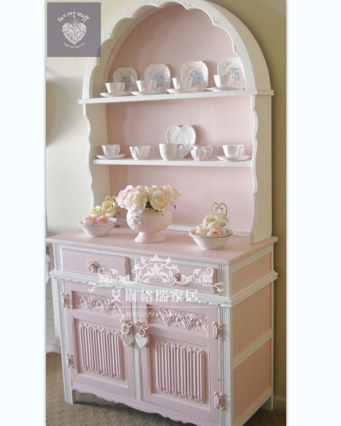American Countryside Solid Wood Carved Bookcase Display Cabinet Dining Cabinet cabinet Kitchen Garden Pink Children's Room Princess Cabinet