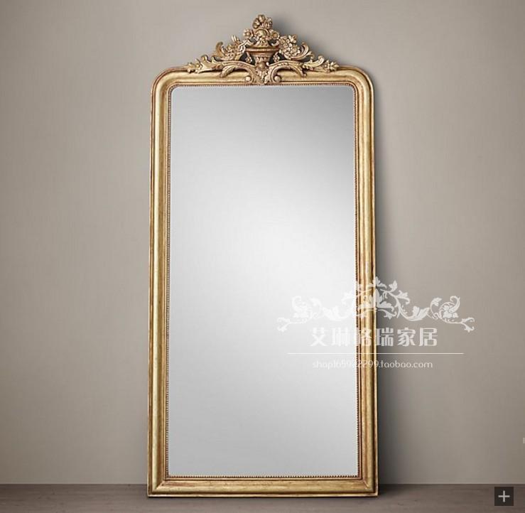 American-style golden retro solid wood old floor mirror full-length mirror French full-length mirror full-length mirror decorative mirror
