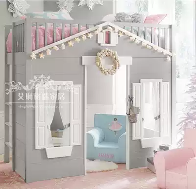 American creative solid wood high and low bed European multi-functional elevated bed Double-layer high and low mother bed Solid wood bed customization