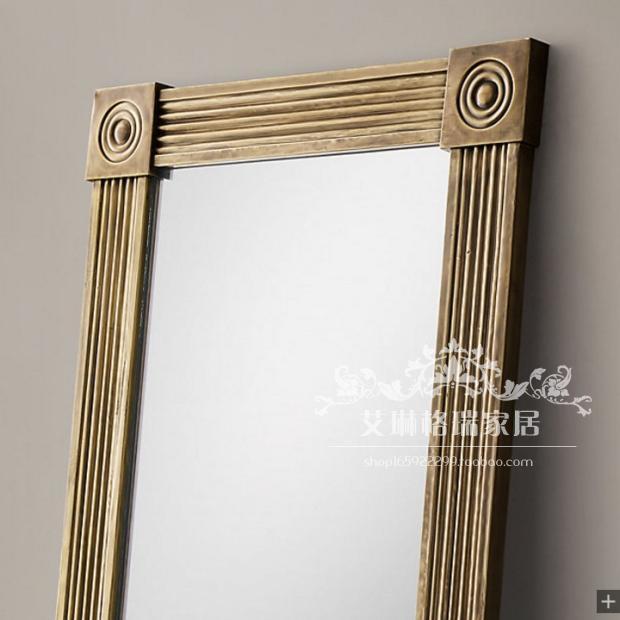Retro modern American solid wood decorative mirror floor mirror full body mirror clothes cap room mirror wall-mounted mirror gold to make old