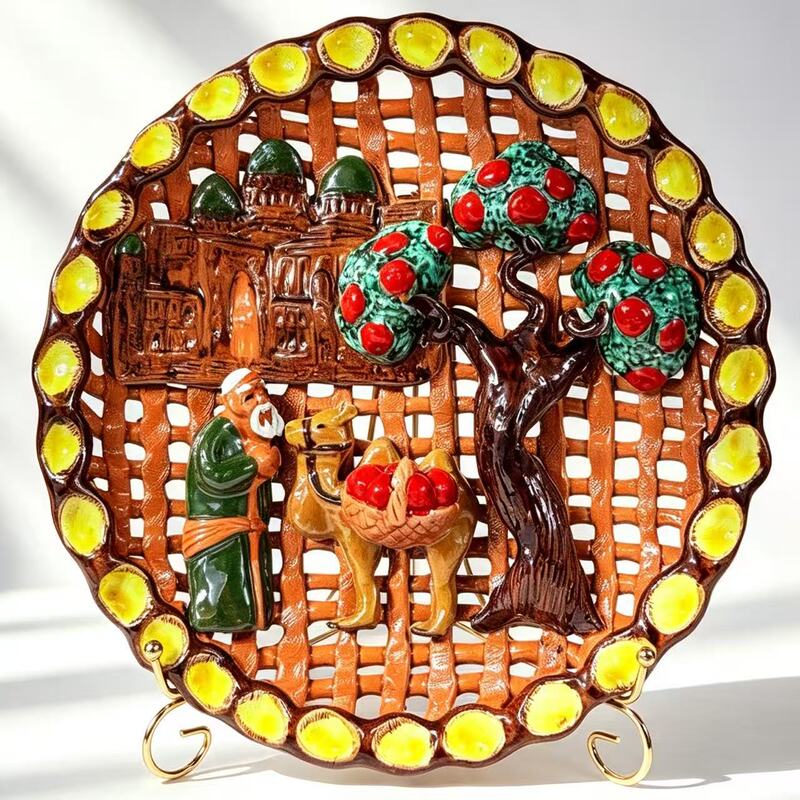 Central Asian Imported Ceramic Hand-Woven Art Plates, Ethnic Style Uzbekistan Souvenirs, Clay Cultural and Creative Products Central Asian Imported Ceramic Hand-Woven Art Plates, Ethnic Style Uzbekistan Souvenirs, Clay Cultural and Creative Products