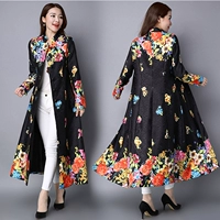 Áo khoác nữ dáng dài quốc dân 2018 thu đông 2018 mới in họa tiết retro lỏng lẻo áo gió nữ - Trench Coat áo dạ nữ dáng ngắn