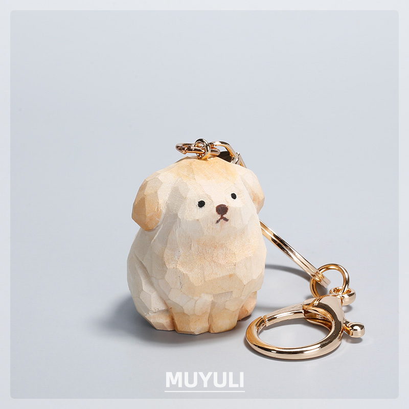 Handmade Wood Carving Golden Retriever Keychain Chain, Cute and Exquisite Dog Backpack Pendant, Mother's Day Gift